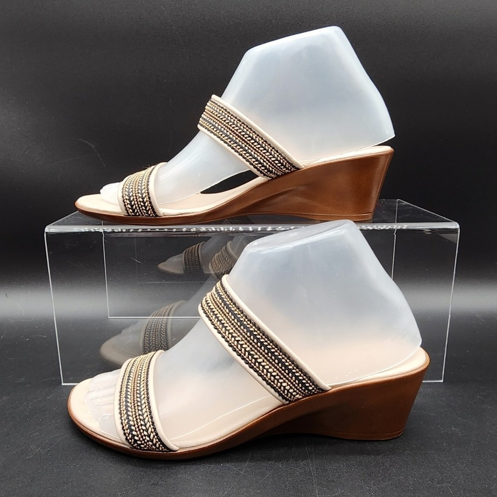 Toscanella 7.5 Beige Leather Wedge Sandals Made in Italy Boho Chic Summer Slides